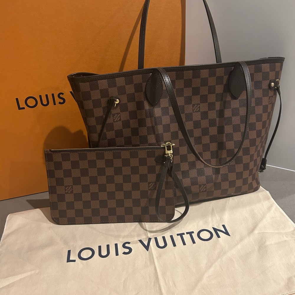 Louis Vuitton Brown Checkered Tote Bag and wallet